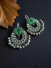 Lotus Enamel Hook Earrings with Ghungroo | Sarichka