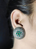 Oxidized Silver Floral Round Studs | Sarichka