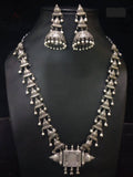 Silver Look-Alike Long Necklace Set with Jhumka Earrings | Sarichka