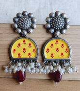 D Shaped Enamel Painting Earrings with Pearl and Monalisa Beads | Sarichka