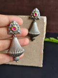 Elegant Oxidized Silver Dangler Earrings with Kundan | Sarichka