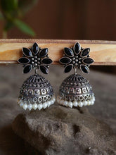 Oxidised German Silver Party Wear Pearl Jhumkas for Elegant Look | Sarichka