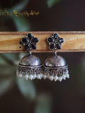 German Silver High-Quality Pearl Floral Jhumka Earrings Ethnic Wear | Sarichka