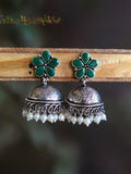 German Silver High-Quality Pearl Floral Jhumka Earrings Ethnic Wear | Sarichka