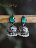 German Silver Oxidised Pan Pearl Jhumka Earrings for Tradition | Sarichka