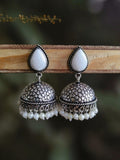 German Silver Oxidised Pan Pearl Jhumka Earrings for Tradition | Sarichka