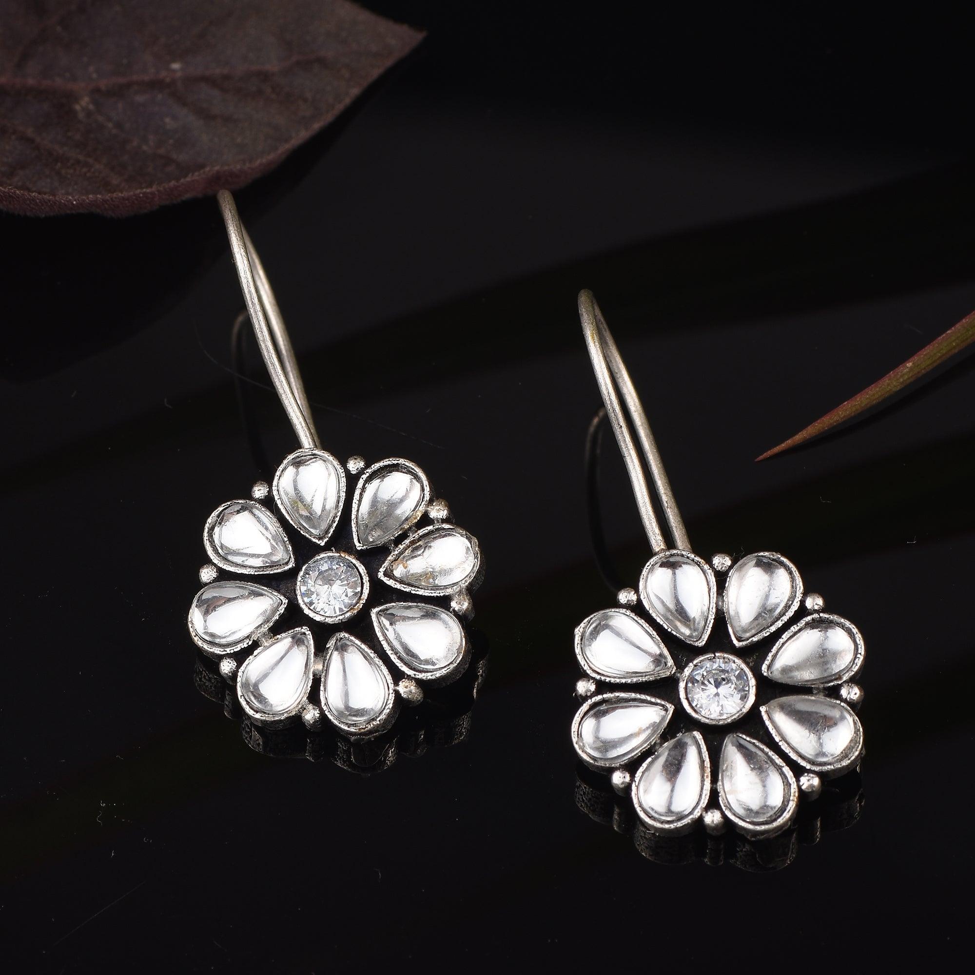 Sarichka Oxidized Silver Plated Daily wear Hook Earrings - Sarichka Fashion