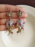 Peacock Oxidised Pearl Jhumki | Sarichka