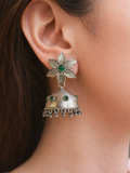 Silver Oxidized Flower Jhumka Earrings for Navratri Festivities | Sarichka
