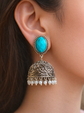 Stone Silver Oxidised Jhumka | Sarichka