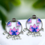 Lotus Style Oxidised Enamel Earrings | Sarichka