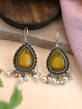 Oxidised Silver Pan-Shaped Monalisa Pearl Hook Earrings | Sarichka