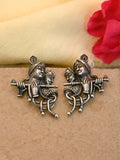 Antique Silver Radhe Krishna Spiritual Stud Earrings – Divine Style | Sarichka