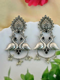 Antique Silver-Plated Peacock Dangler Earrings with Intricate Design | Sarichka