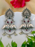 Antique Silver-Plated Peacock Dangler Earrings with Intricate Design | Sarichka