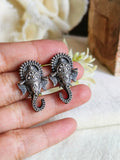 Oxidised 925 Silver Ganesha Stud Earrings | Sarichka