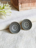 Elegant Oxidised Silver Round Stud Earrings | Sarichka