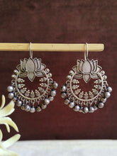 Antique Lotus Floral Oxidised Hook Earrings | Sarichka Fashion