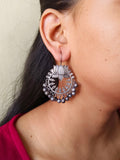 Antique Lotus Floral Oxidised Hook Earrings | Sarichka Fashion