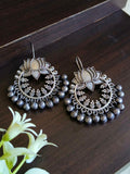 Antique Lotus Floral Oxidised Hook Earrings | Sarichka Fashion