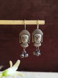 Antique Silver Buddha Face Hook Earrings | Sarichka Fashion