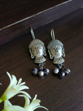 Antique Silver Buddha Face Hook Earrings | Sarichka Fashion