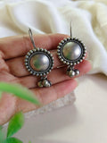 Round Silver Plated Oxidized Hook Earrings with Ghungroo | Sarichka