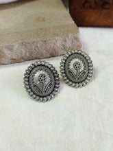 Traditional Oxidized Silver Flower Stud Earrings | Sarichka