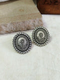 Traditional Oxidized Silver Flower Stud Earrings | Sarichka