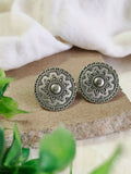 Oxidised Silver Floral Round Stud Earrings | Sarichka