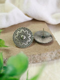 Oxidised Silver Floral Round Stud Earrings | Sarichka