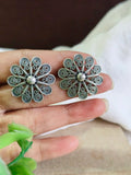 Elegant Silver Oxidised Floral Stud Earrings | Sarichka