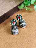 Oxidized Silver Pot Stud Earrings with Stones | Sarichka