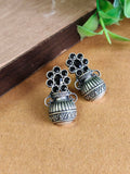 Oxidized Silver Pot Stud Earrings with Stones | Sarichka