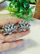 Antique Silver Oxidised Lotus Stud Earrings | Sarichka
