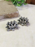 Antique Silver Oxidised Lotus Stud Earrings | Sarichka