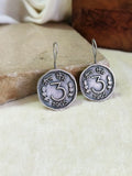 Antique Silver Oxidised 3 Pesa Coin Hook Earrings | Sarichka