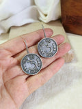 Antique Silver Oxidised 3 Pesa Coin Hook Earrings | Sarichka