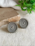 Elegant Oxidised Silver Floral Stud Earrings | Sarichka