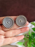 Elegant Oxidised Silver Floral Stud Earrings | Sarichka
