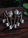 Oxidized Silver Tea Kettle Dangler Earrings | Sarichka