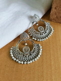 Elegant Silver Oxidised Pearl Chand Bali Earrings | Sarichka
