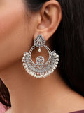 Elegant Silver Oxidised Pearl Chand Bali Earrings | Sarichka