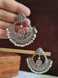 Elegant Silver Oxidised Pearl Chand Bali Earrings | Sarichka