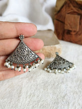 Silver Replica Oxidised Triangle Stud Earrings | Sarichka