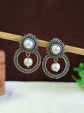 Oxidised Silver Replica Stud Earrings with Pearls Drops | Sarichka