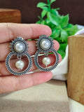 Oxidised Silver Replica Stud Earrings with Pearls Drops | Sarichka