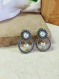 Oxidised Silver Replica Stud Earrings with Pearls Drops | Sarichka