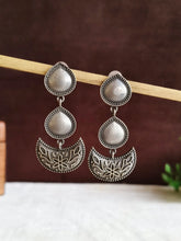Silver Oxidised Half Moon Pear Drop Earrings | Sarichka