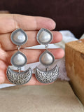 Silver Oxidised Half Moon Pear Drop Earrings | Sarichka